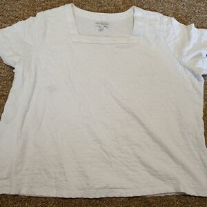 Kim Rogers White Square-Neck Textured Short Sleeve Top